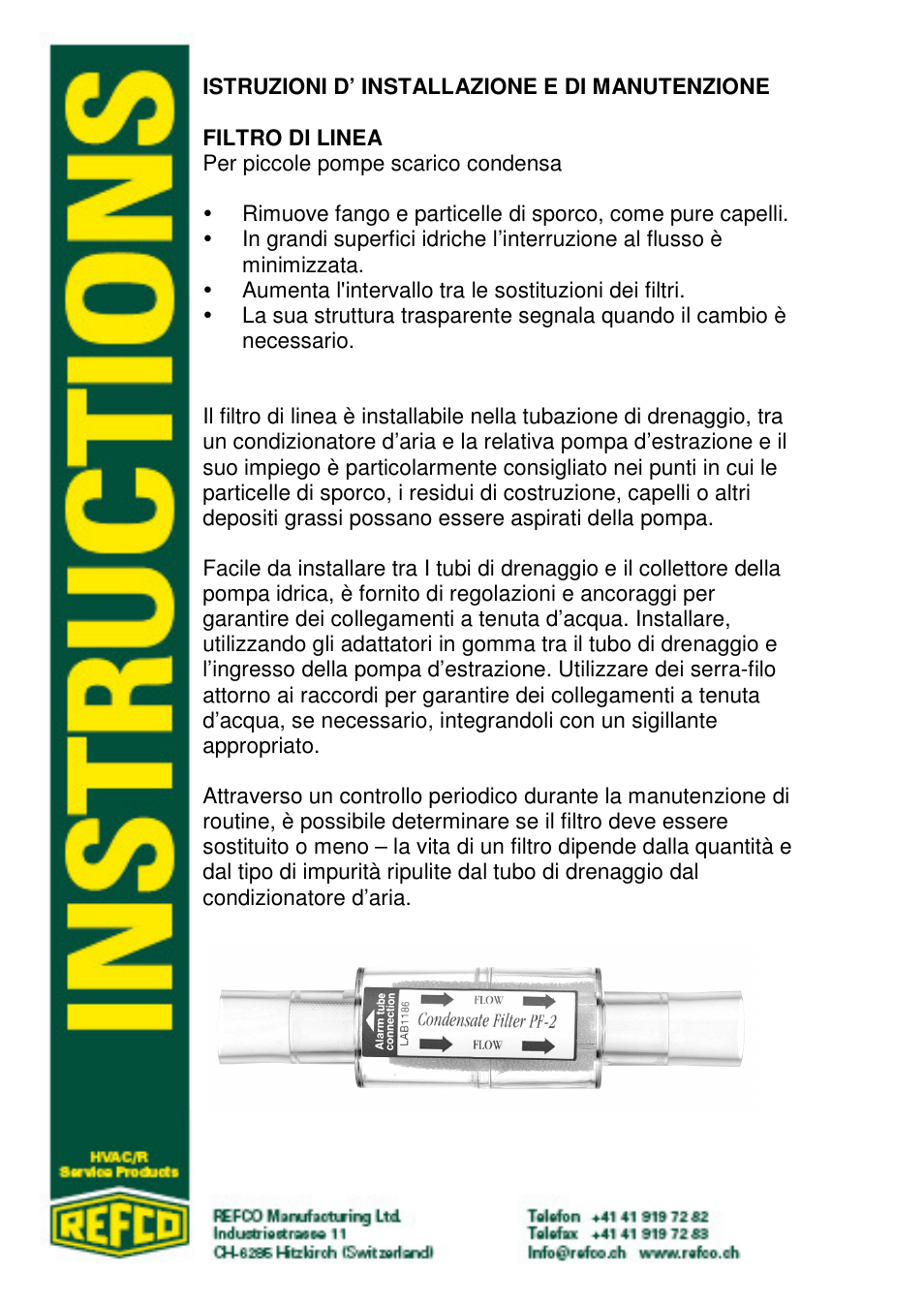 REFCO In-line Filter User Manual | 4 pages