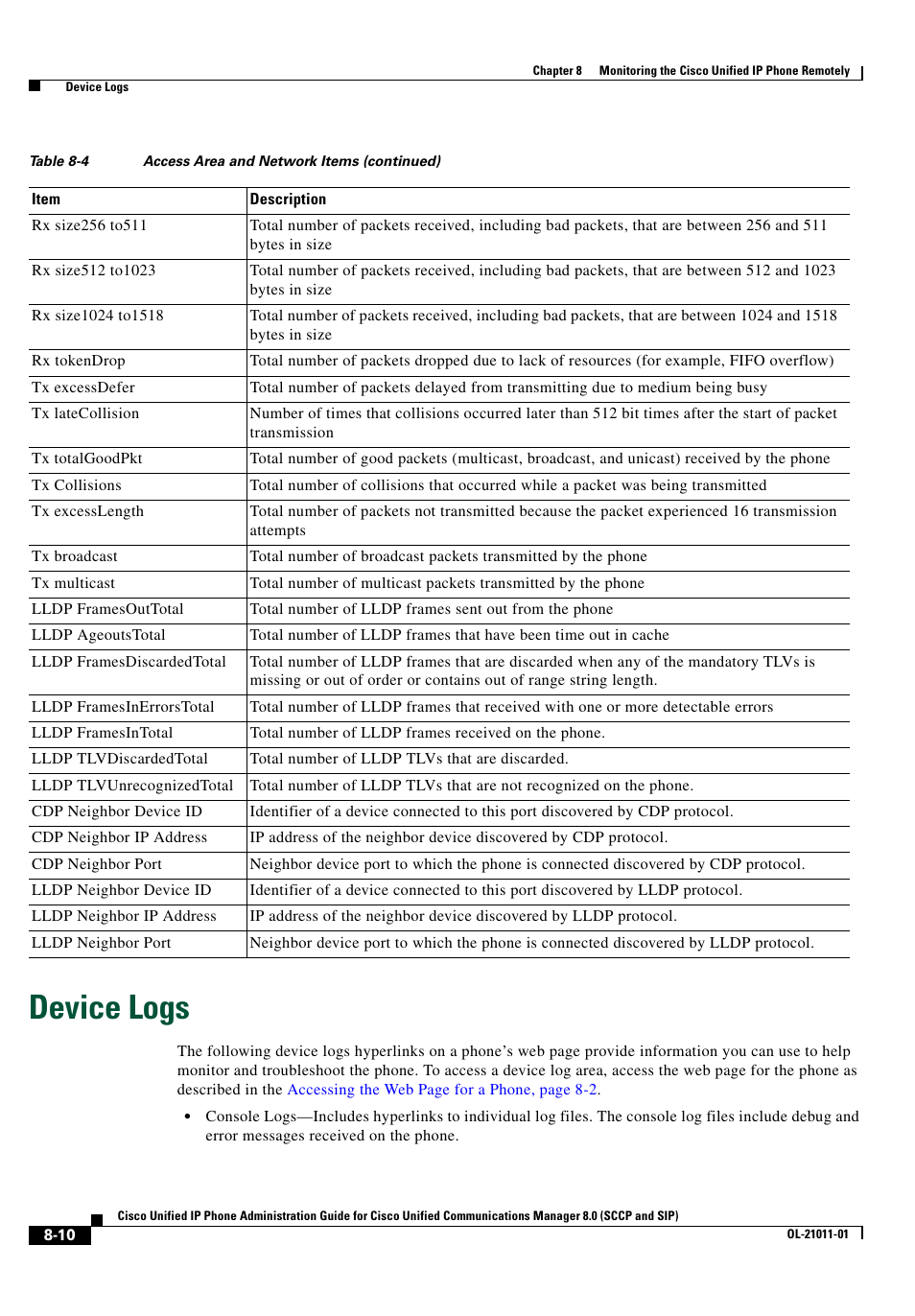 Device logs, Device | Cisco OL-21011-01 User Manual | Page 10 / 14