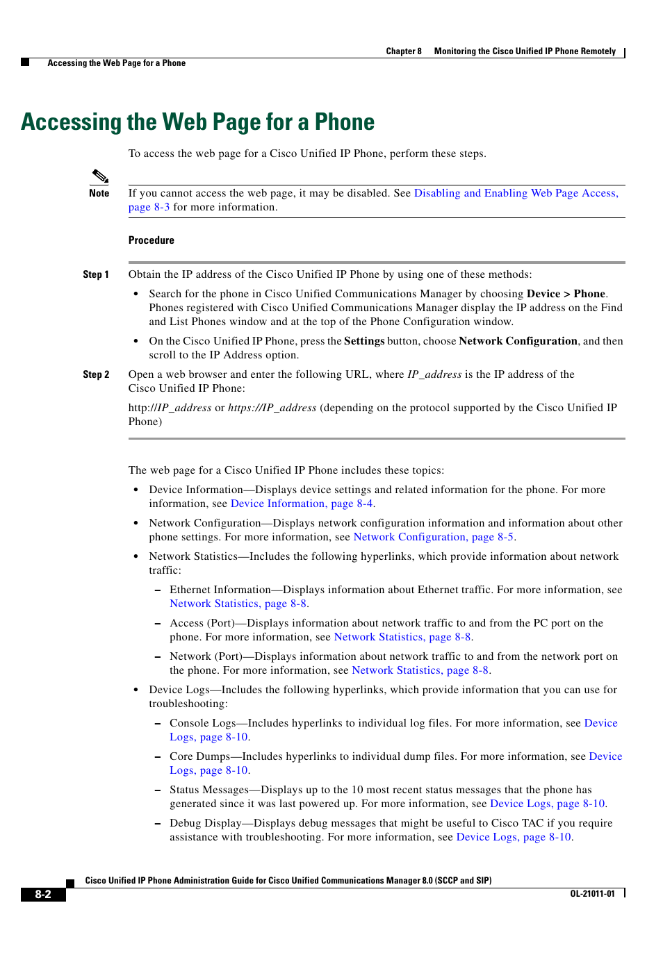 Accessing the web page for a phone | Cisco OL-21011-01 User Manual | Page 2 / 14