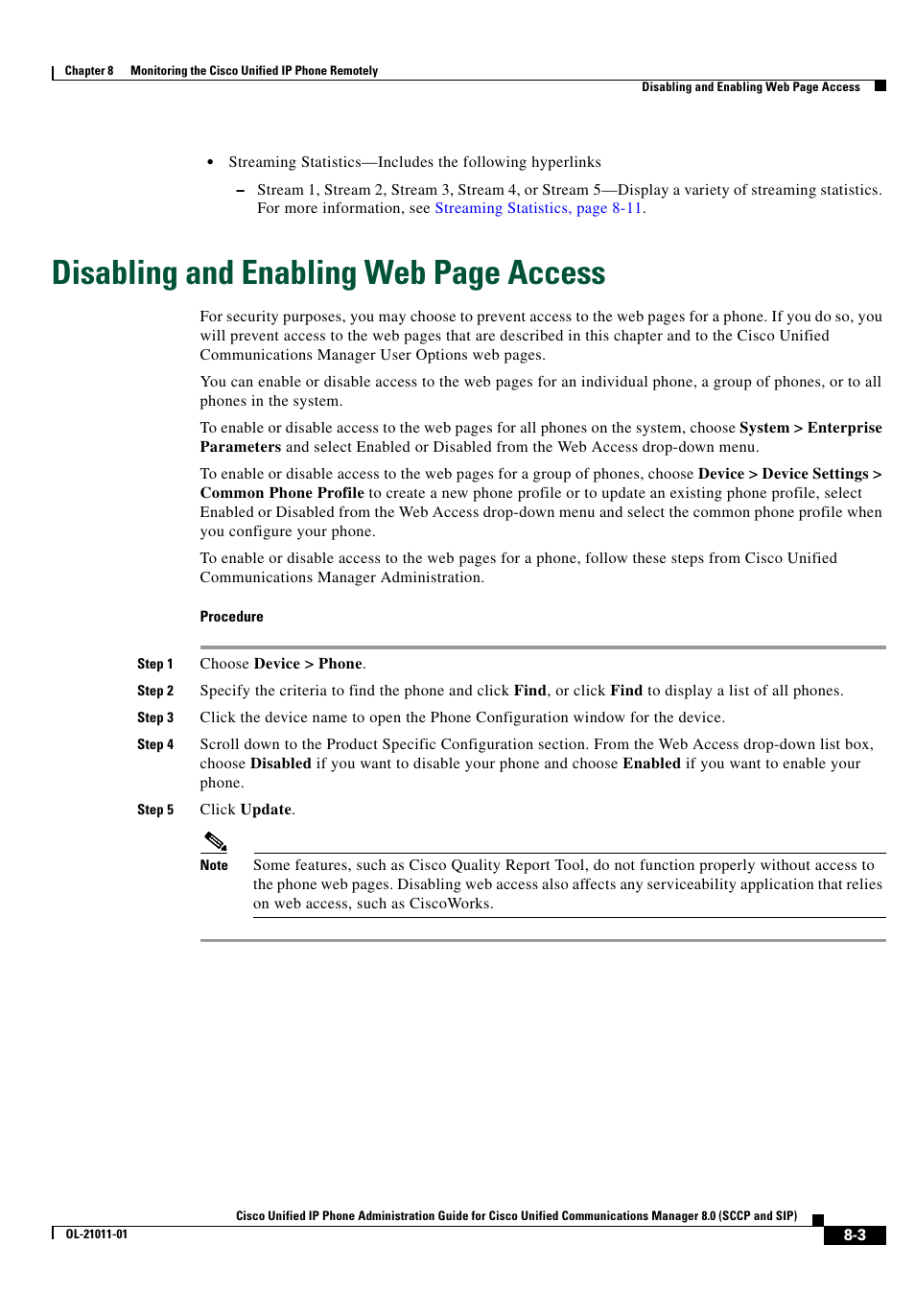 Disabling and enabling web page access | Cisco OL-21011-01 User Manual | Page 3 / 14