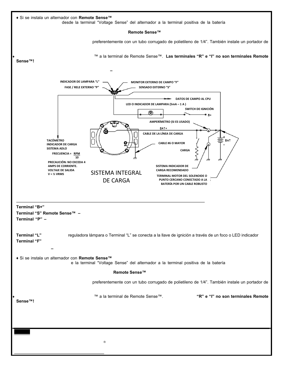 Sistema integral de carga, Nota | Remy 28SI™ ALTERNATOR User Manual | Page 6 / 6