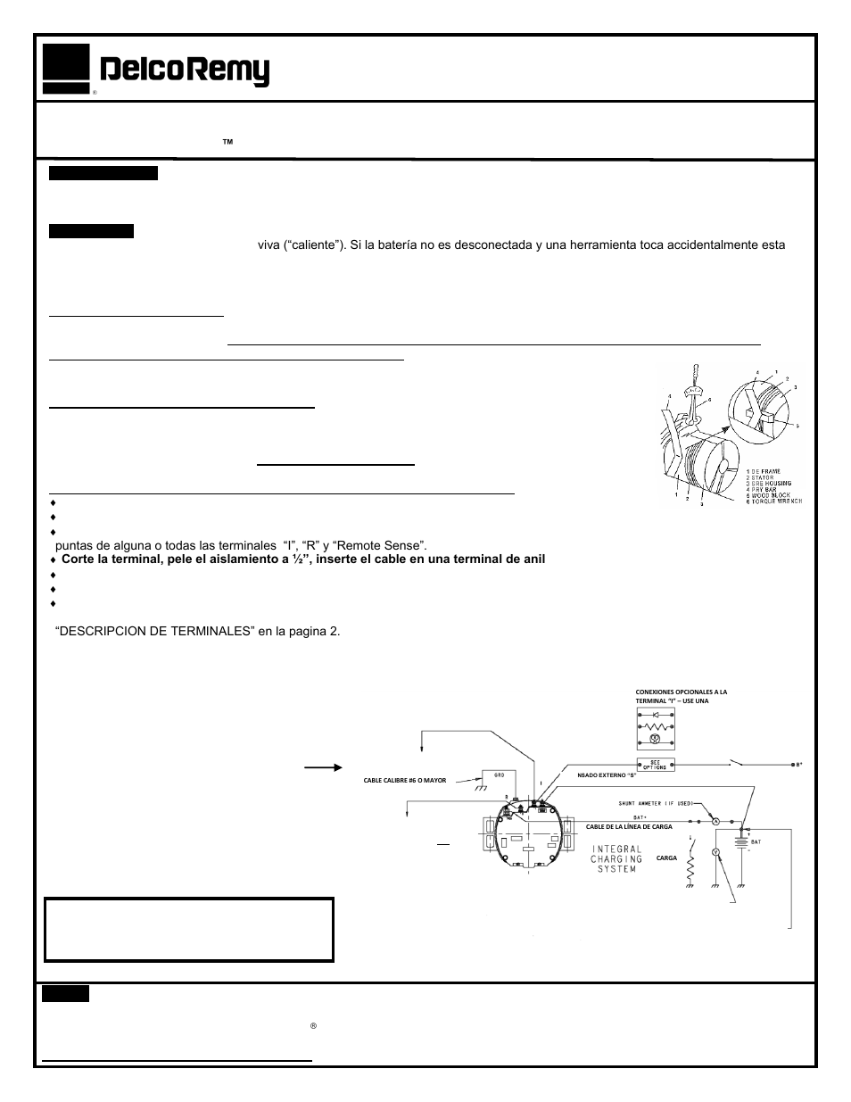 Nota, Diagrama tipico de cableado | Remy 36SI ALTERNATOR User Manual | Page 3 / 4