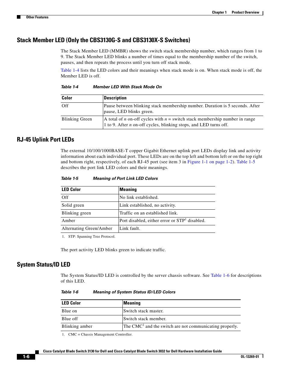 Rj-45 uplink port leds, System status/id led | Cisco 3130 User Manual | Page 16 / 72