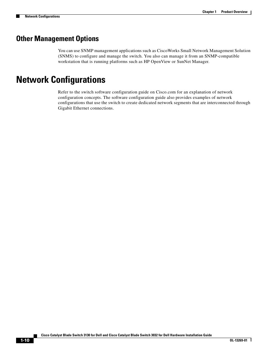 Other management options, Network configurations | Cisco 3130 User Manual | Page 20 / 72