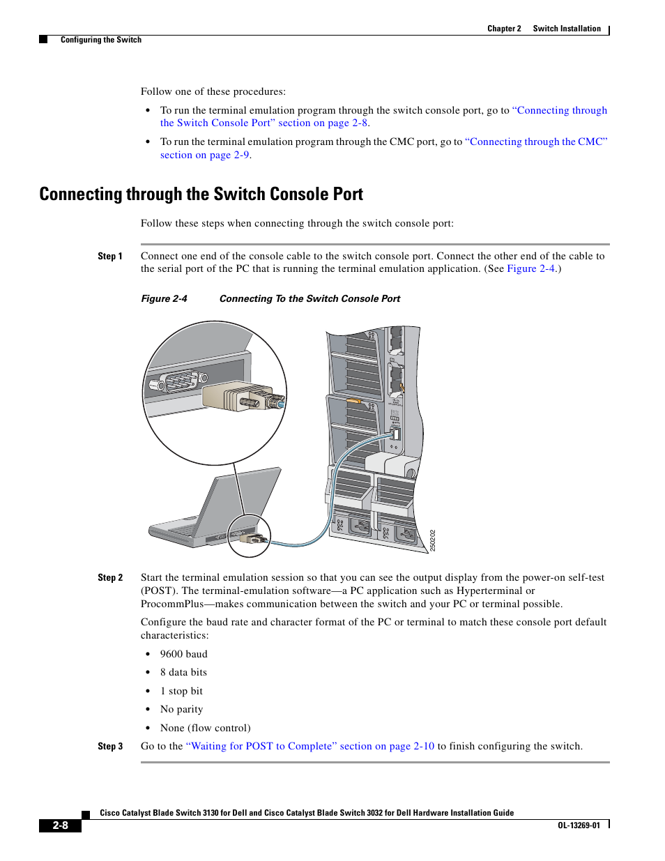 Connecting through the switch console port | Cisco 3130 User Manual | Page 28 / 72