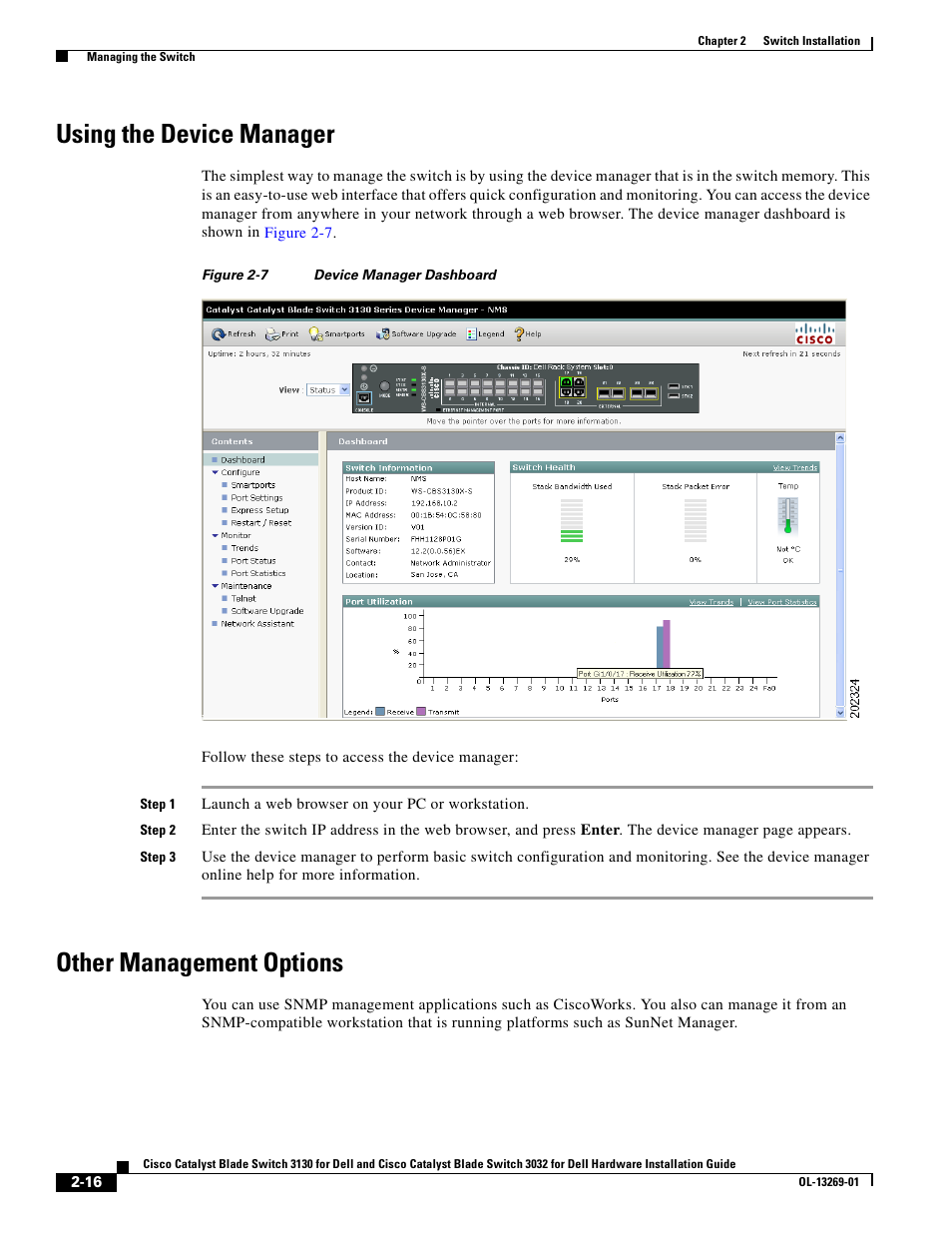 Using the device manager, Other management options | Cisco 3130 User Manual | Page 36 / 72