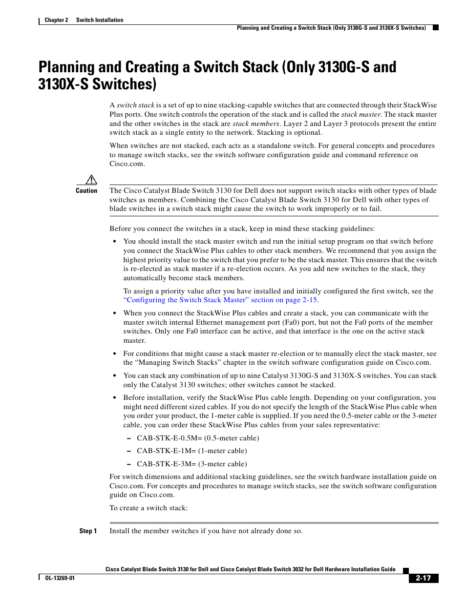 Planning and creating a switch stack (only | Cisco 3130 User Manual | Page 37 / 72