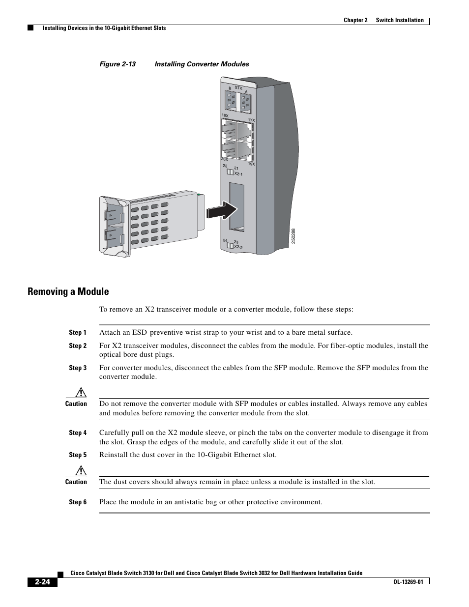 Removing a module, Figure 2-13 | Cisco 3130 User Manual | Page 44 / 72