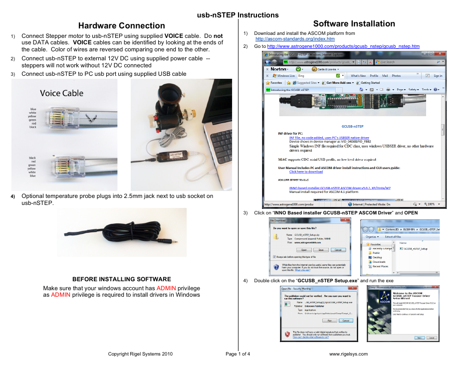 Rigel Systems usb-nSTEP User Manual | 4 pages