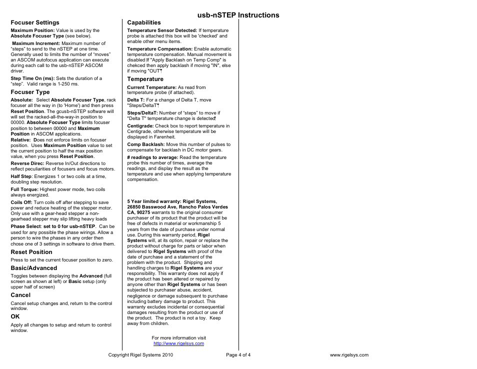 Usb-nstep instructions | Rigel Systems usb-nSTEP User Manual | Page 4 / 4