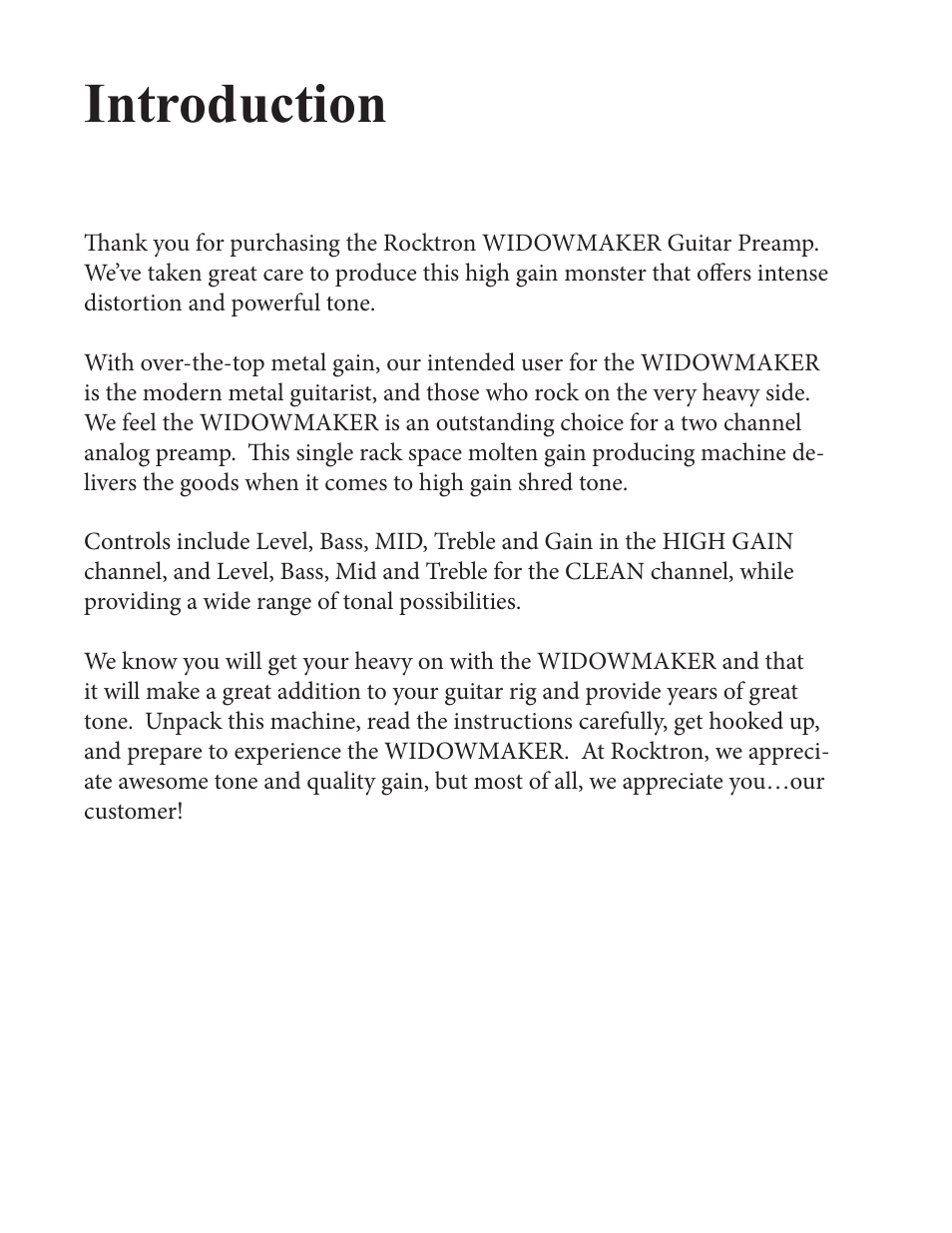 Introduction | Rocktron Widowmaker User Manual | Page 4 / 12