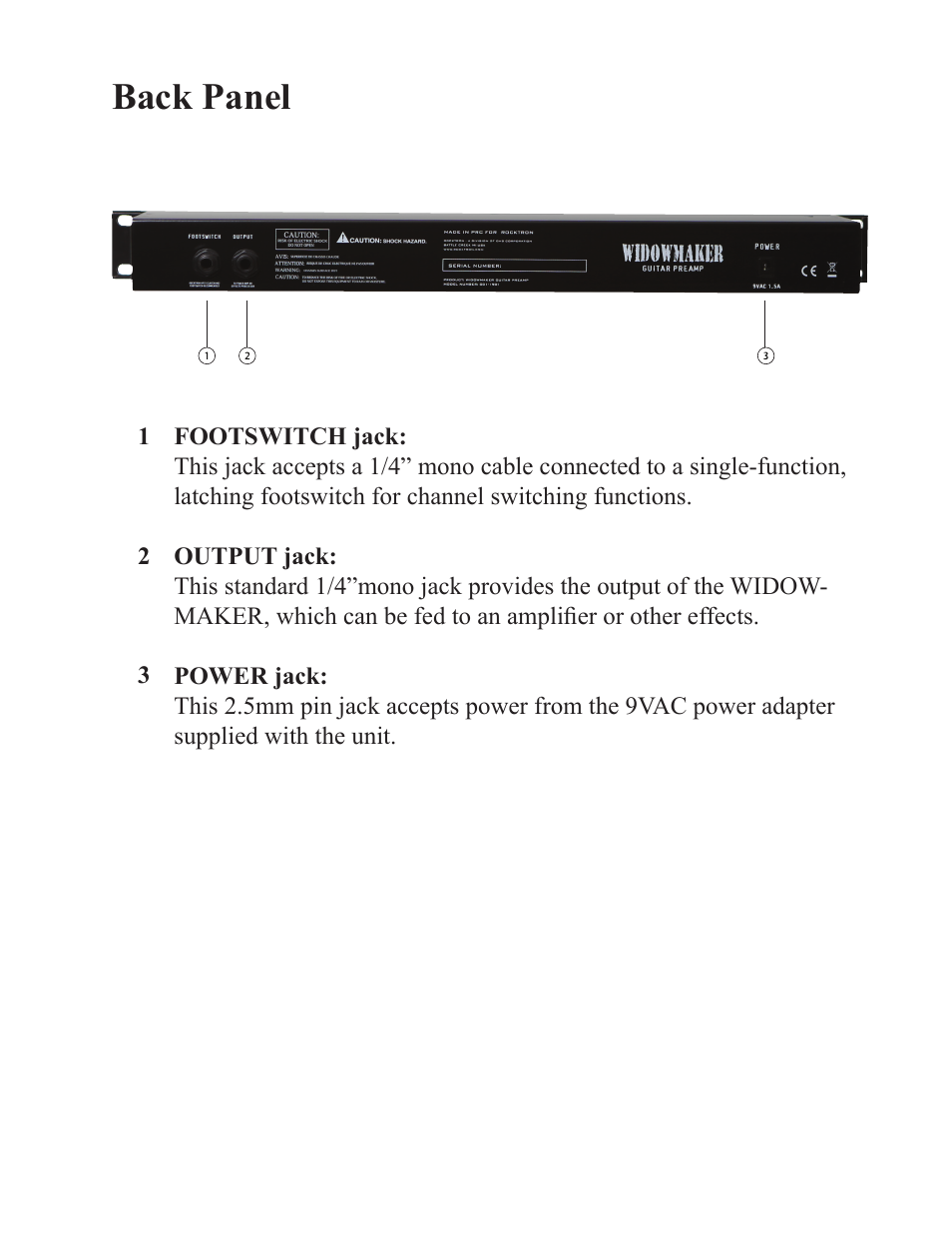 Back panel | Rocktron Widowmaker User Manual | Page 7 / 12