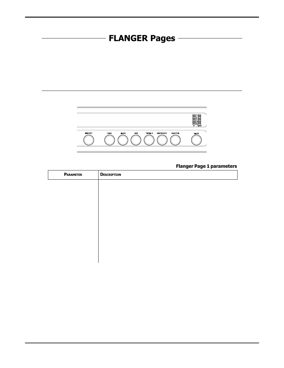 Flanger pages, Voice 1, Flanger page 1 | Rocktron Prophesy II User Manual | Page 36 / 96