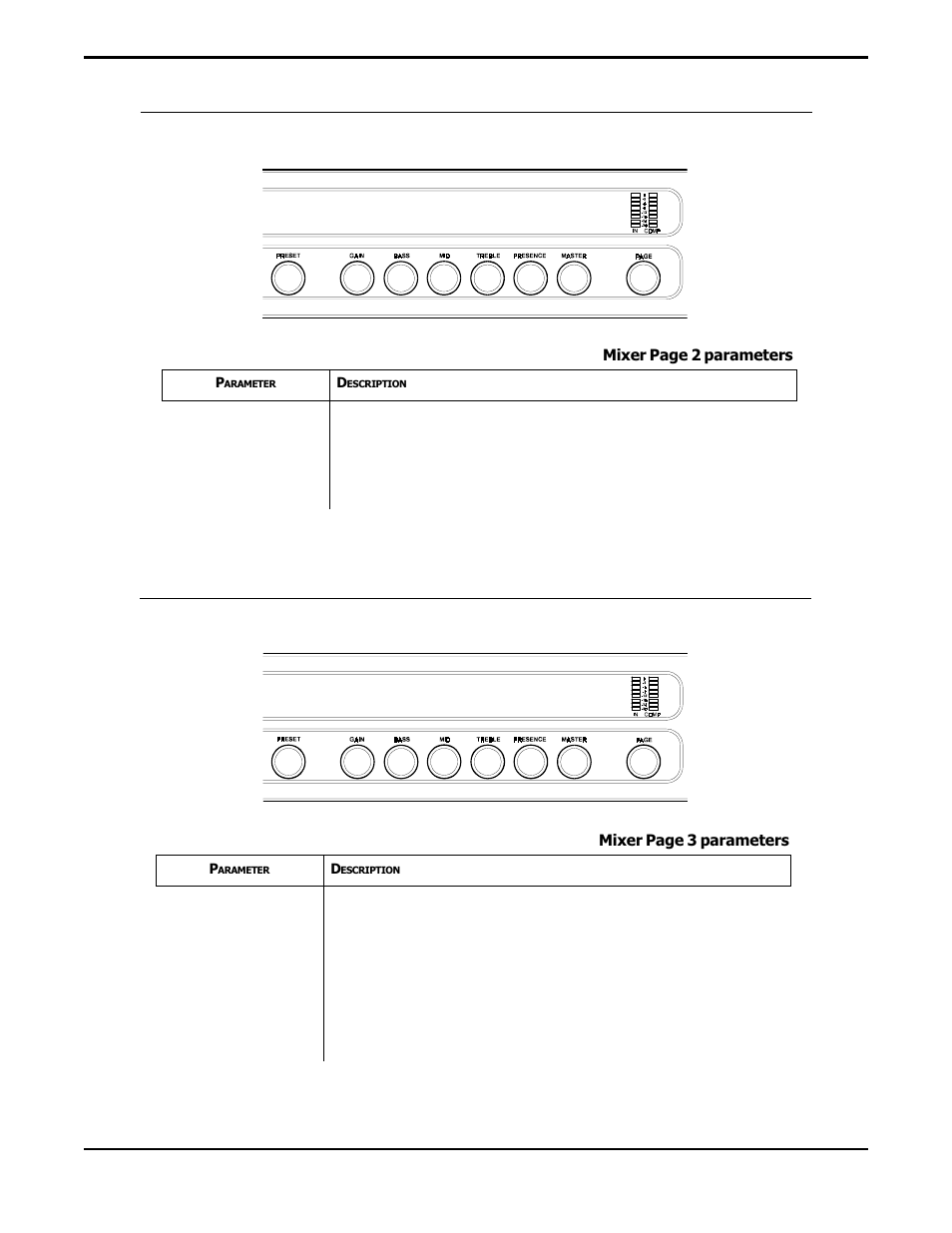 Post effect 1 mix levels, Post effect 2 mix levels, Mixer page 2 | Mixer page 3 | Rocktron Prophesy II User Manual | Page 54 / 96