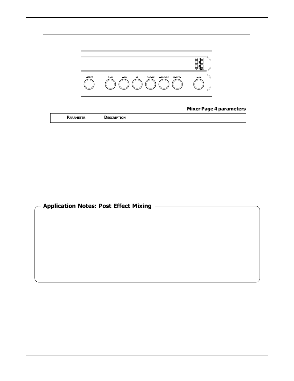 Post effect 3 mix levels, Mixer page 4 | Rocktron Prophesy II User Manual | Page 55 / 96