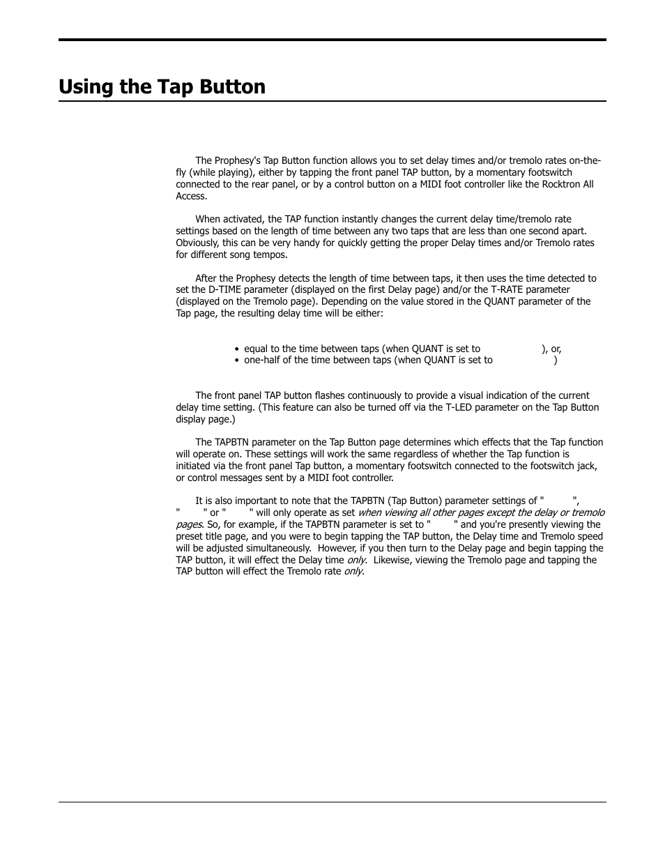 Using the tap button | Rocktron Prophesy II User Manual | Page 79 / 96