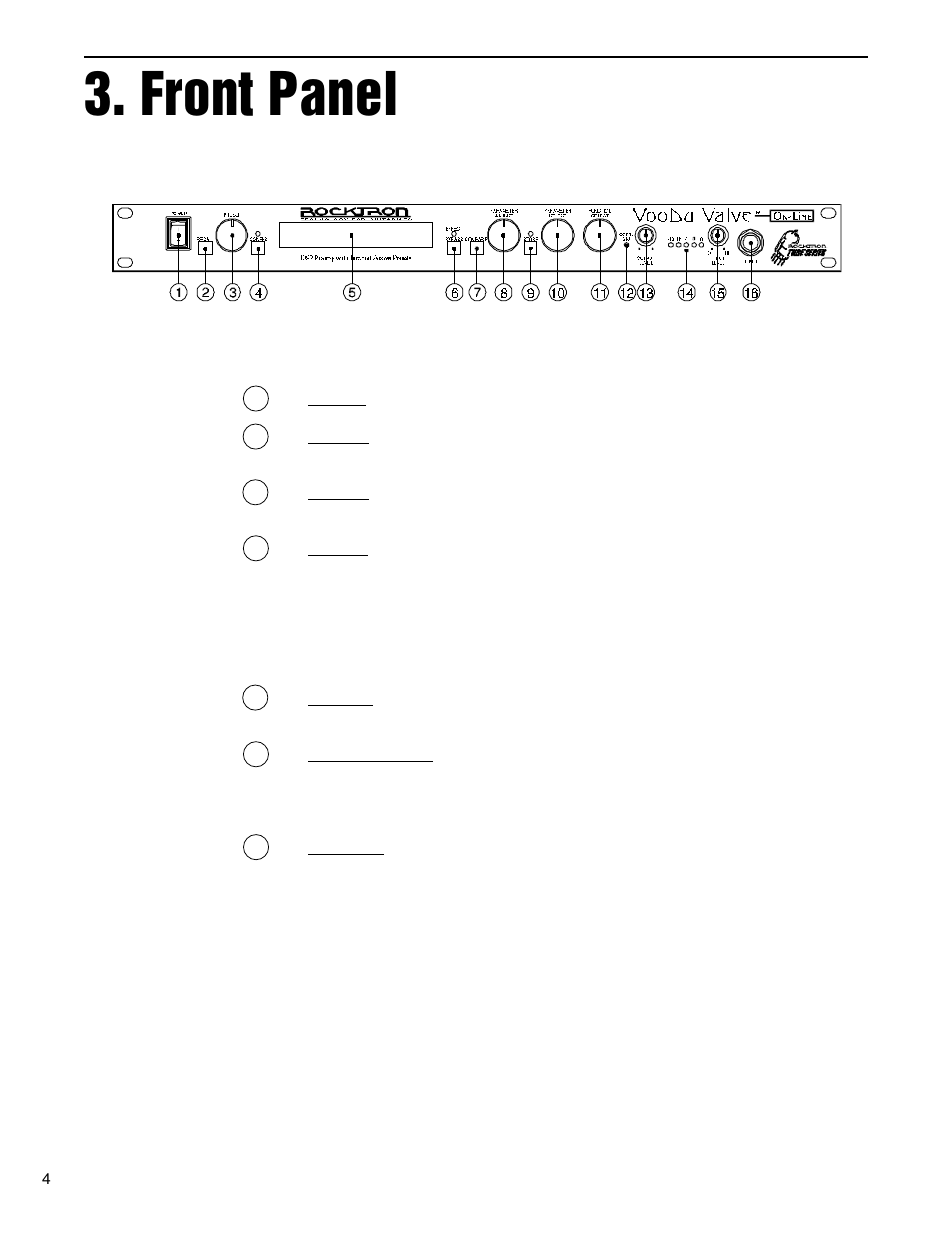 Front panel | Rocktron VooDu Valve User Manual | Page 7 / 105