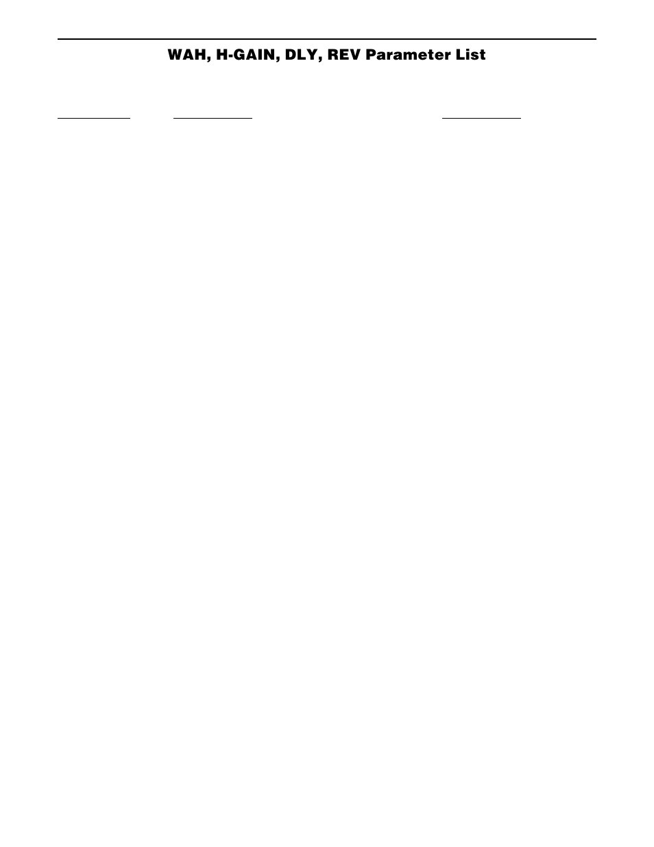 Wah, h-gain, dly, rev parameter list | Rocktron Chameleon On-Line User Manual | Page 47 / 103