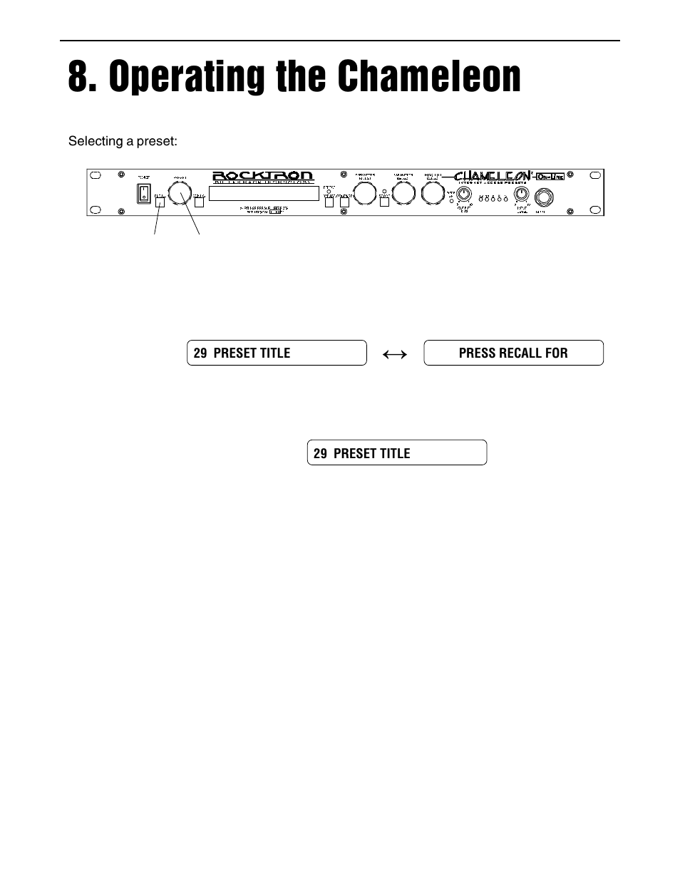 Operating the chameleon, Selecting a preset | Rocktron Chameleon On-Line User Manual | Page 70 / 103