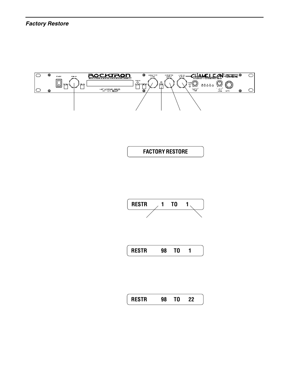 Factory restore | Rocktron Chameleon On-Line User Manual | Page 93 / 103