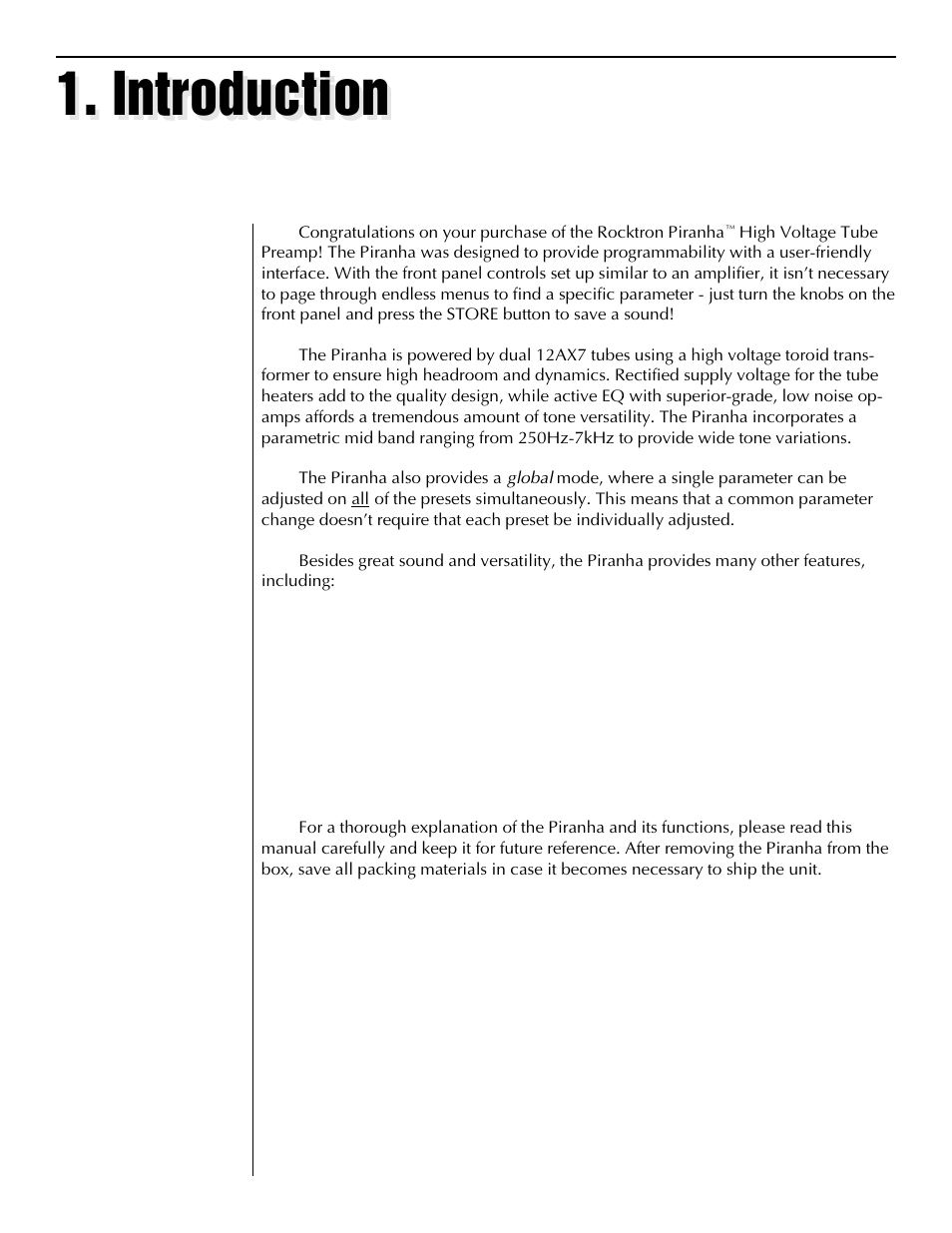 Introduction | Rocktron Piranha User Manual | Page 4 / 22