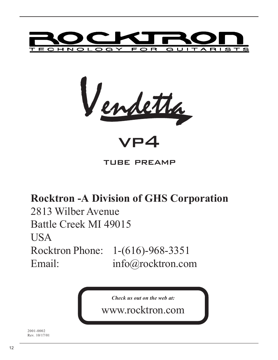 Endetta | Rocktron VP4 User Manual | Page 12 / 12