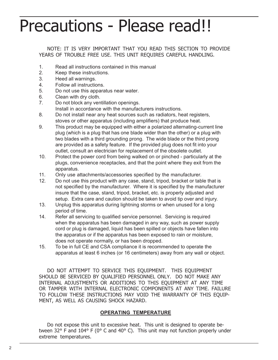 Precautions - please read | Rocktron VP4 User Manual | Page 2 / 12