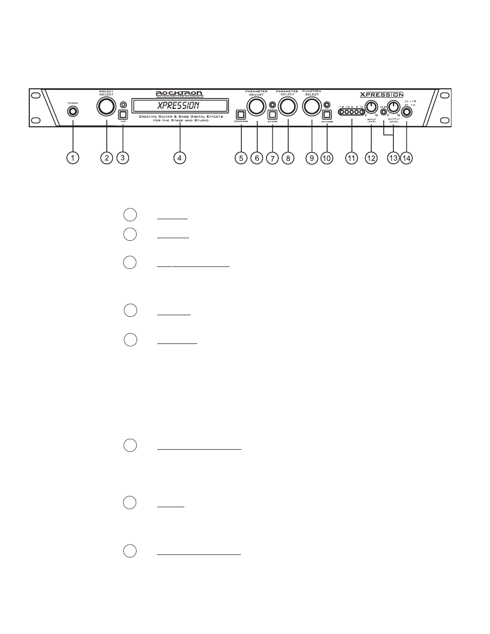Front panel | Rocktron Xpression User Manual | Page 7 / 76