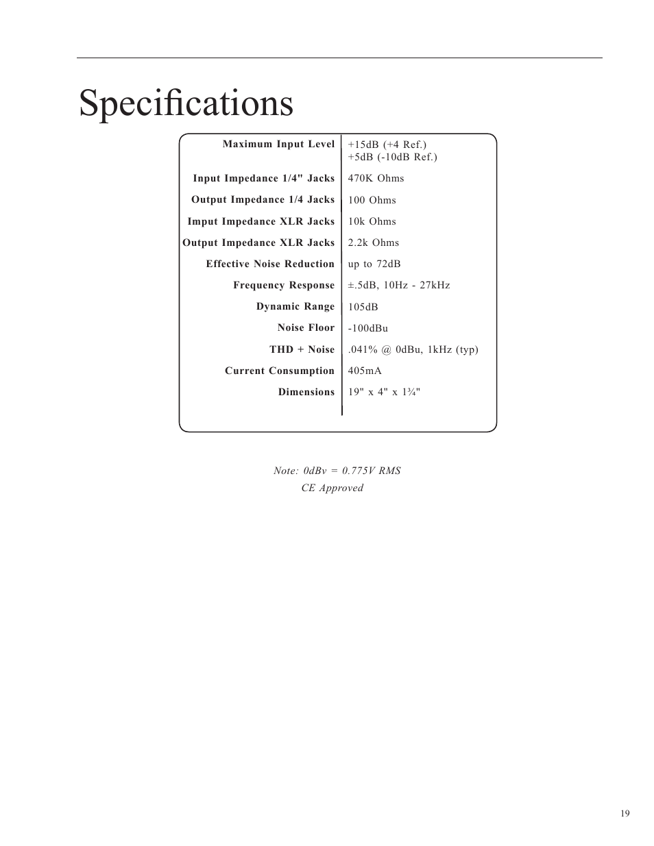 Speciﬁcations | Rocktron HUSH Pro User Manual | Page 19 / 20