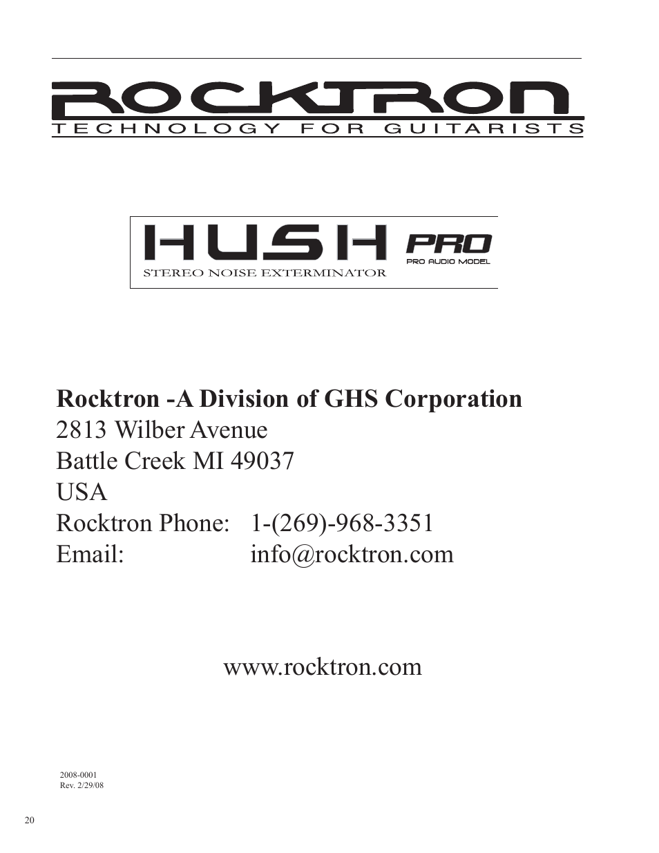 Rocktron HUSH Pro User Manual | Page 20 / 20