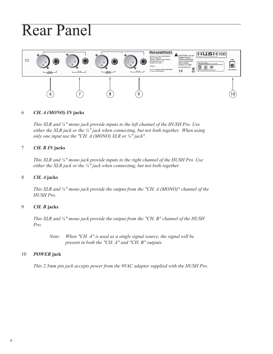 Rear panel | Rocktron HUSH Pro User Manual | Page 6 / 20