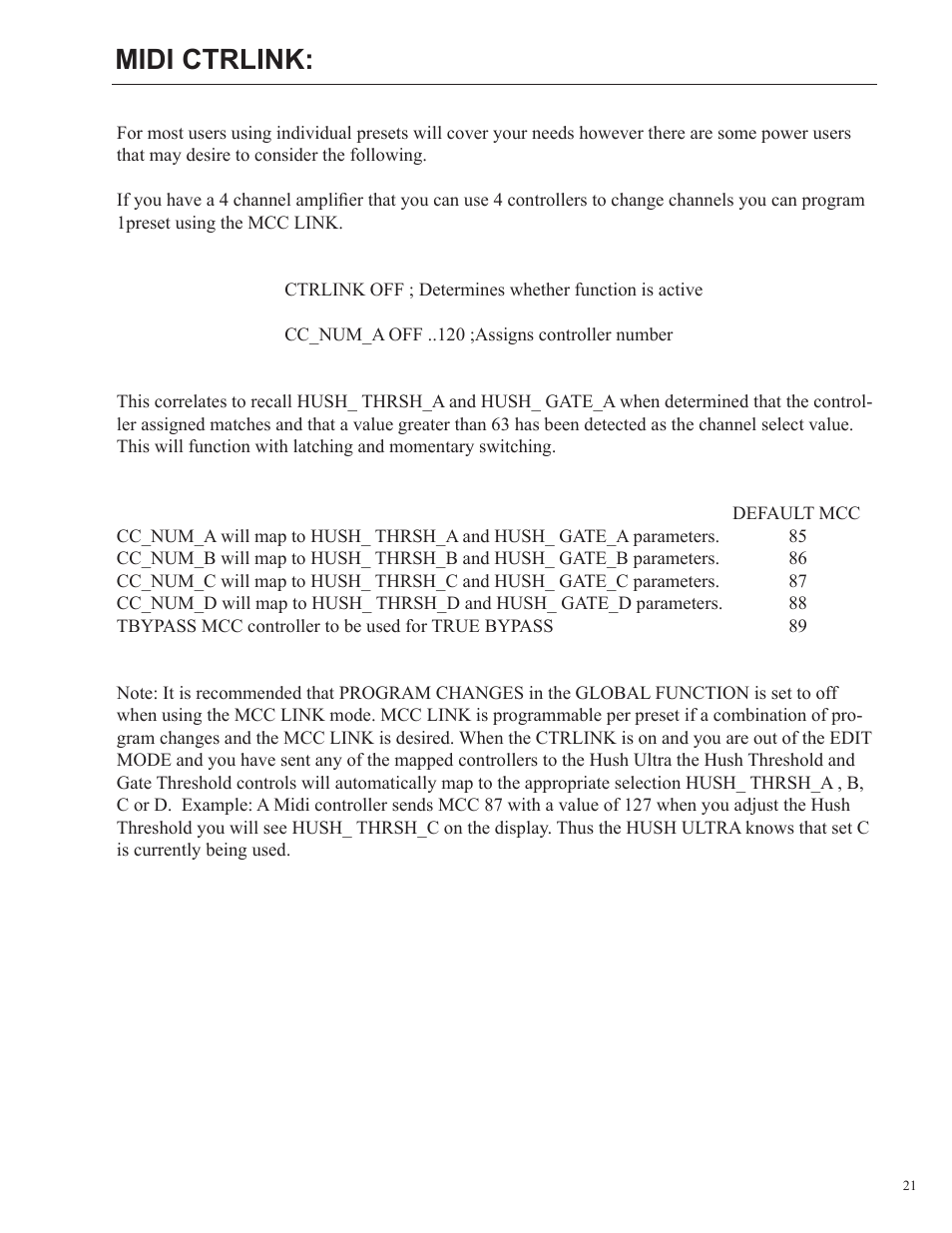 Midi ctrlink | Rocktron HUSH Ultra User Manual | Page 21 / 38