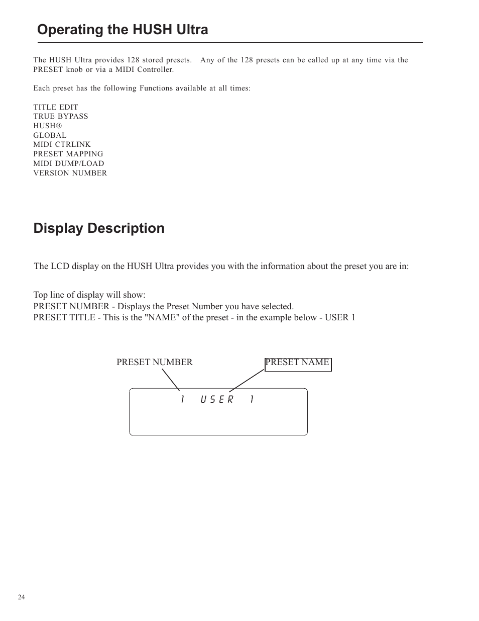 Operating the hush ultra, Display description | Rocktron HUSH Ultra User Manual | Page 24 / 38