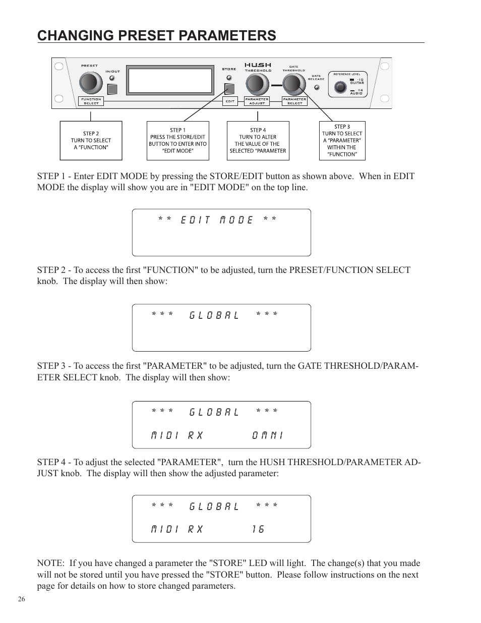 Changing preset parameters | Rocktron HUSH Ultra User Manual | Page 26 / 38