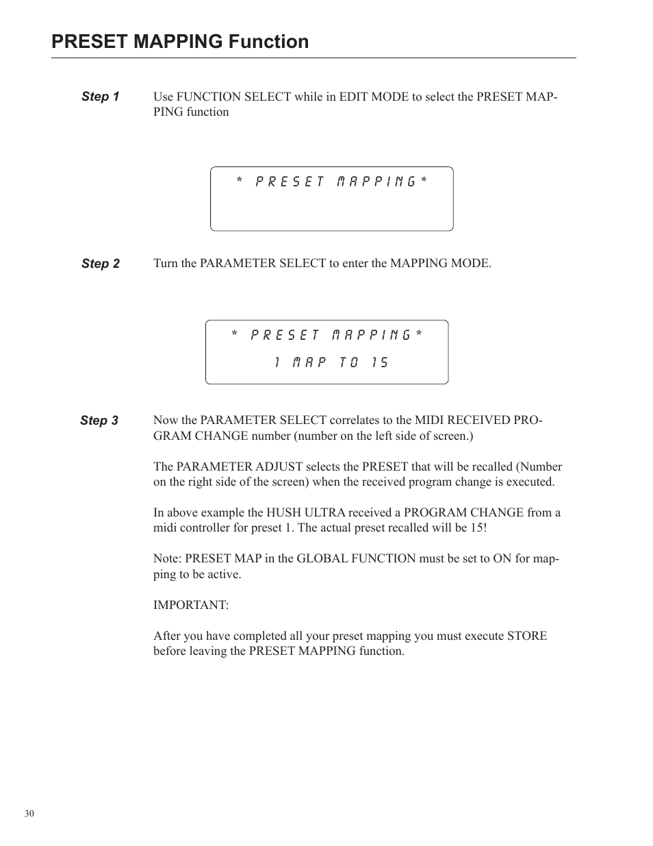 Preset mapping function | Rocktron HUSH Ultra User Manual | Page 30 / 38