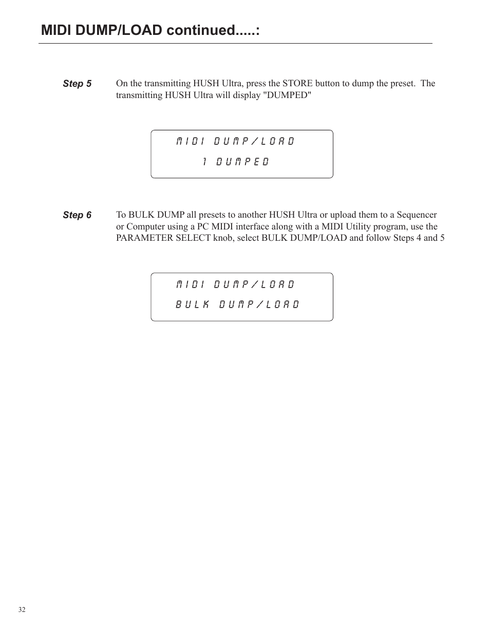 Midi dump/load continued | Rocktron HUSH Ultra User Manual | Page 32 / 38