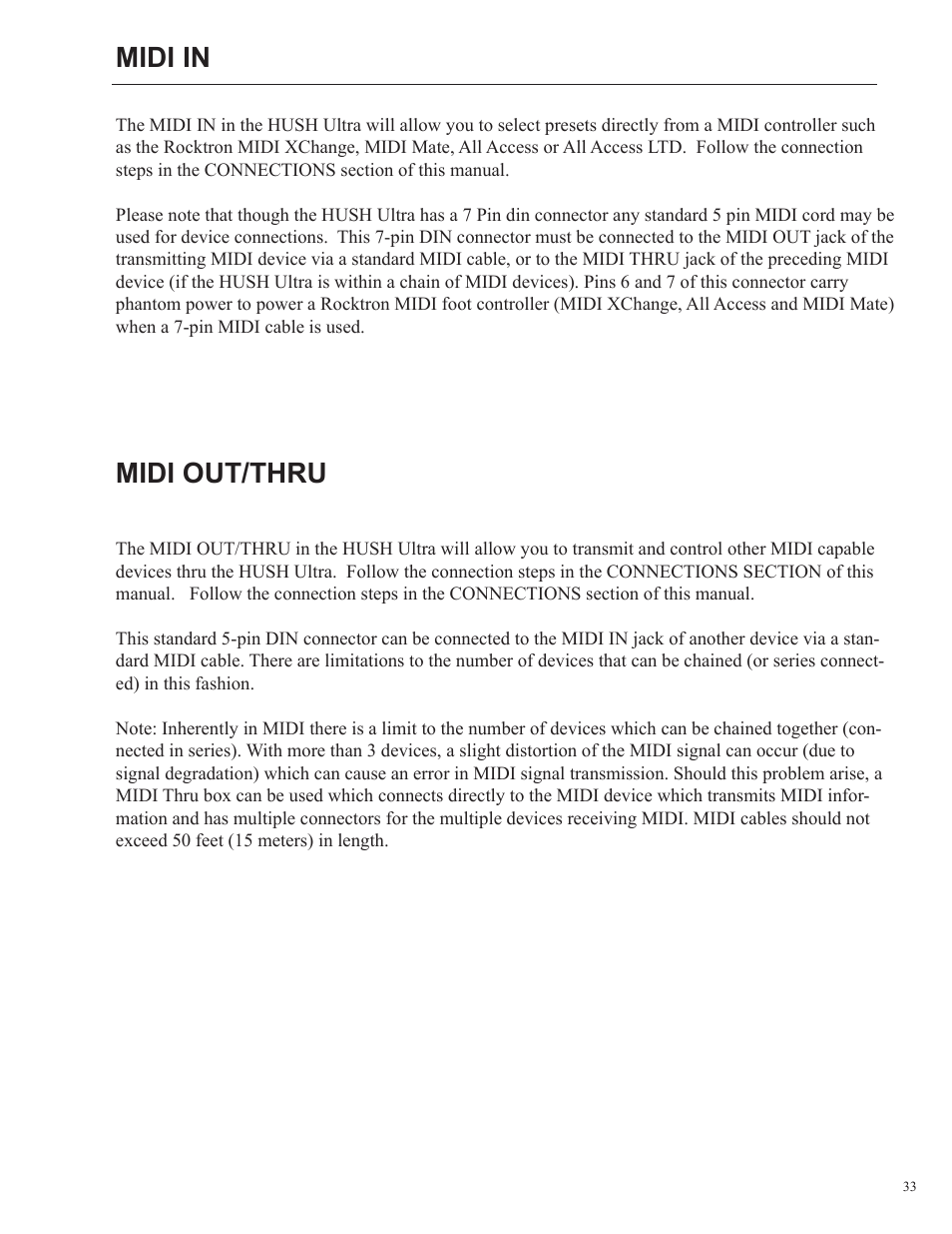 Midi in, Midi out/thru | Rocktron HUSH Ultra User Manual | Page 33 / 38