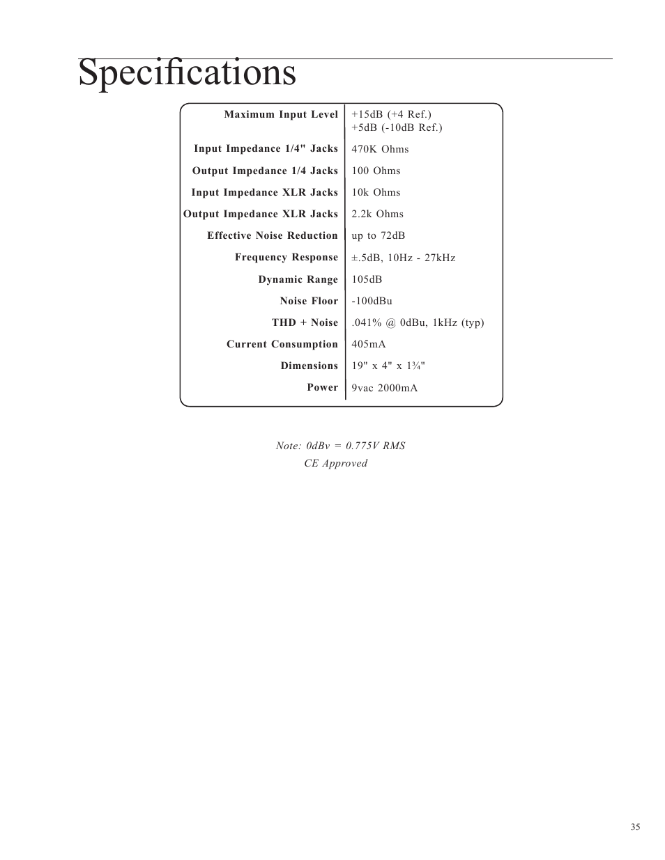 Speciﬁcations | Rocktron HUSH Ultra User Manual | Page 35 / 38