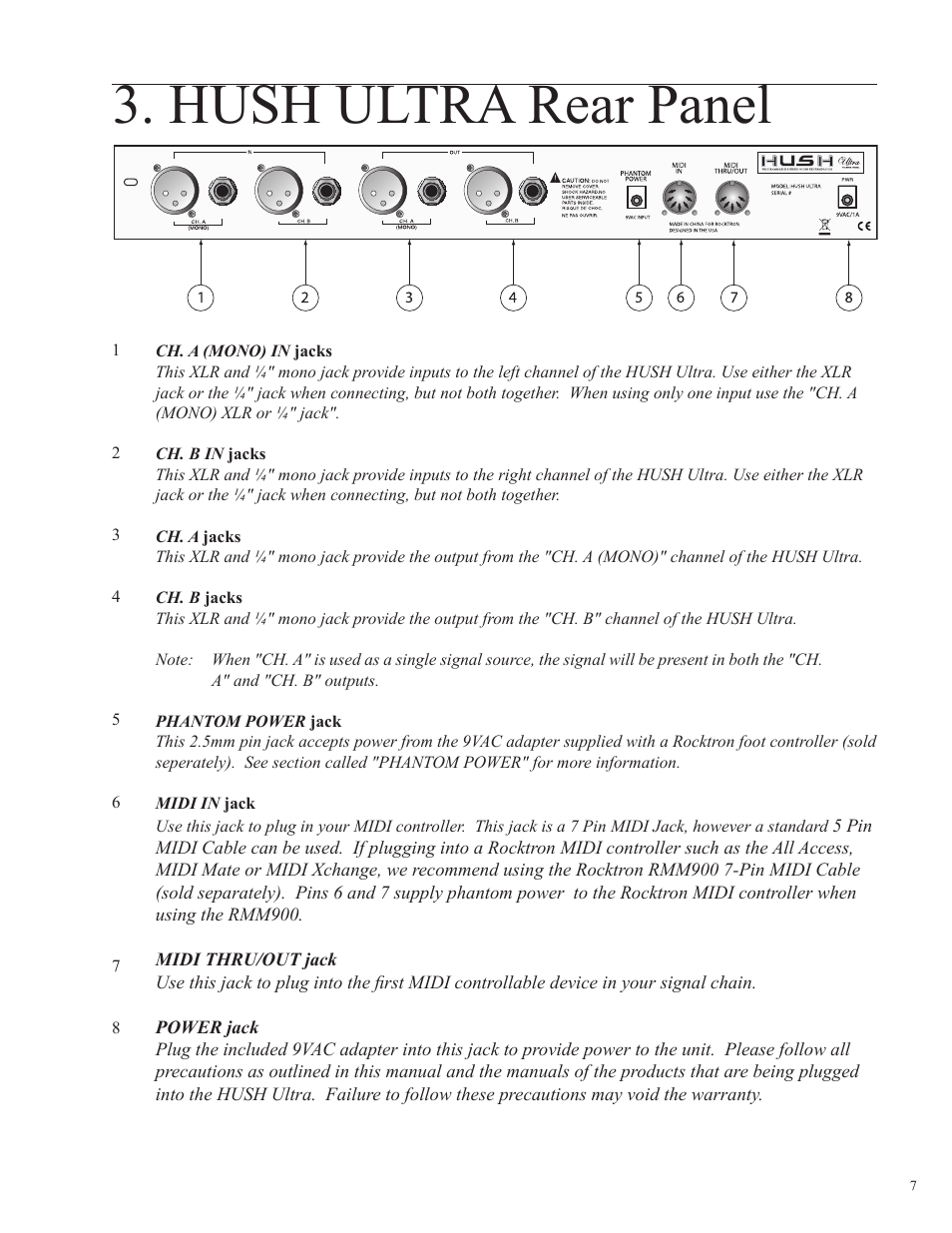 Hush ultra rear panel | Rocktron HUSH Ultra User Manual | Page 7 / 38