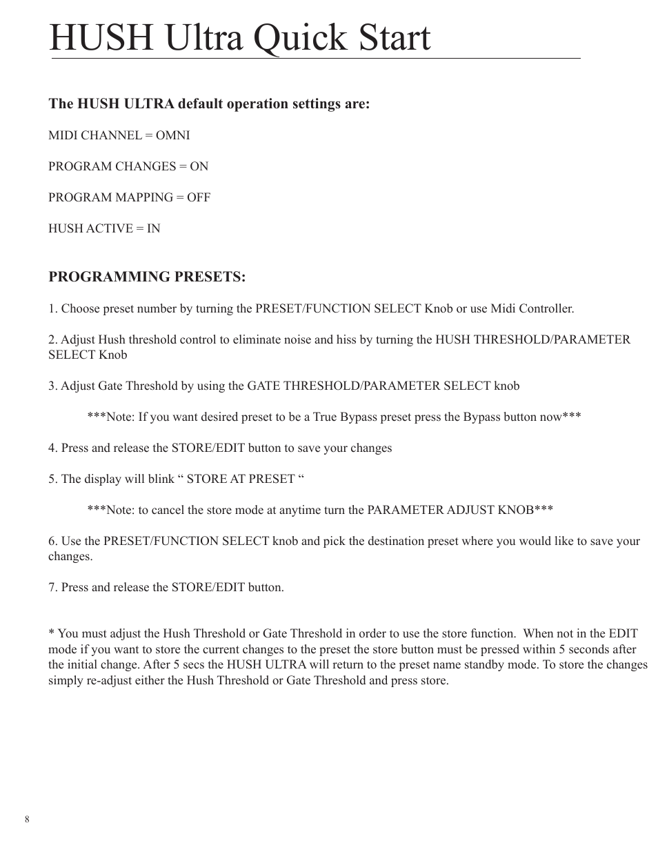 Hush ultra quick start | Rocktron HUSH Ultra User Manual | Page 8 / 38