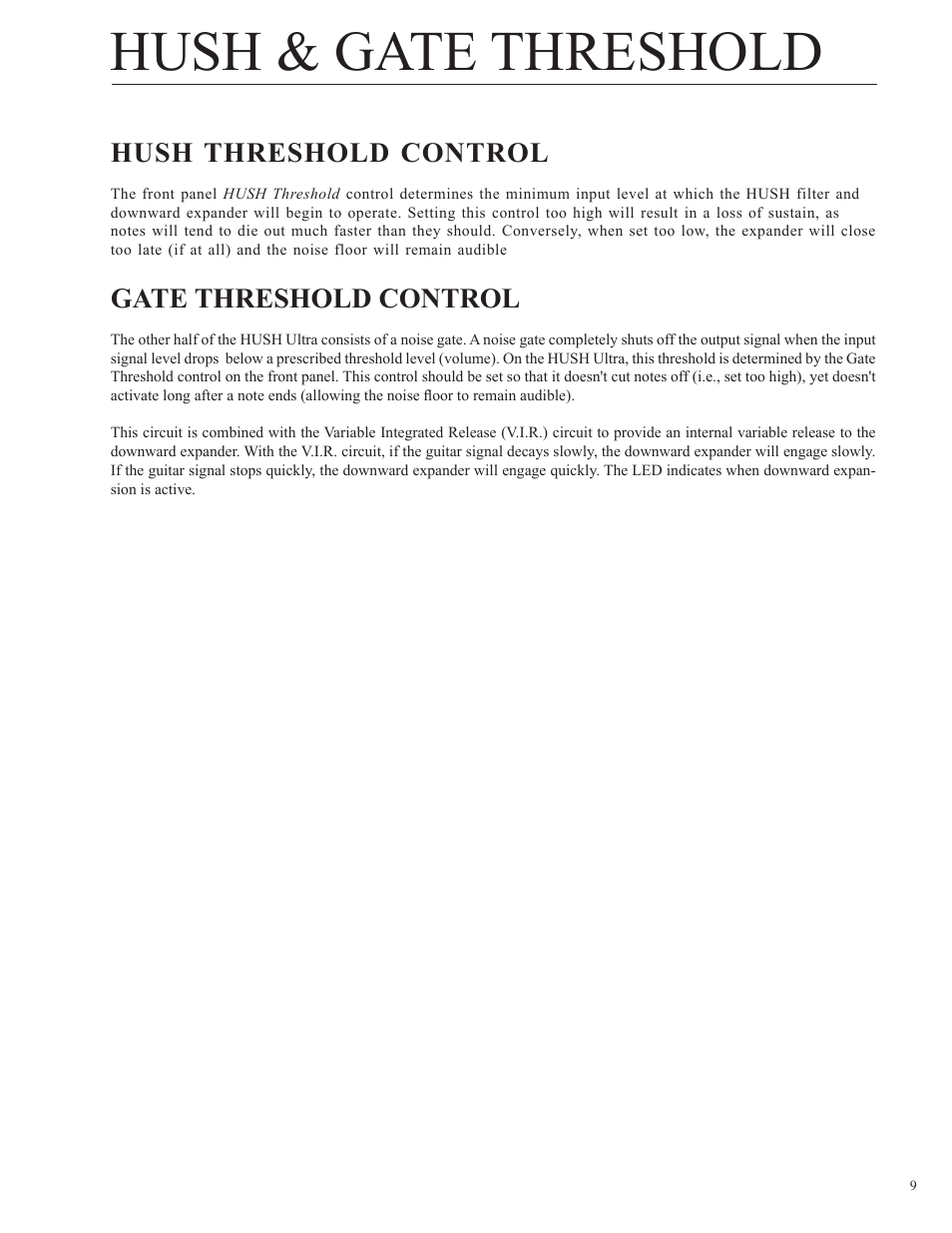 Hush & gate threshold, Hush threshold control, Gate threshold control | Rocktron HUSH Ultra User Manual | Page 9 / 38