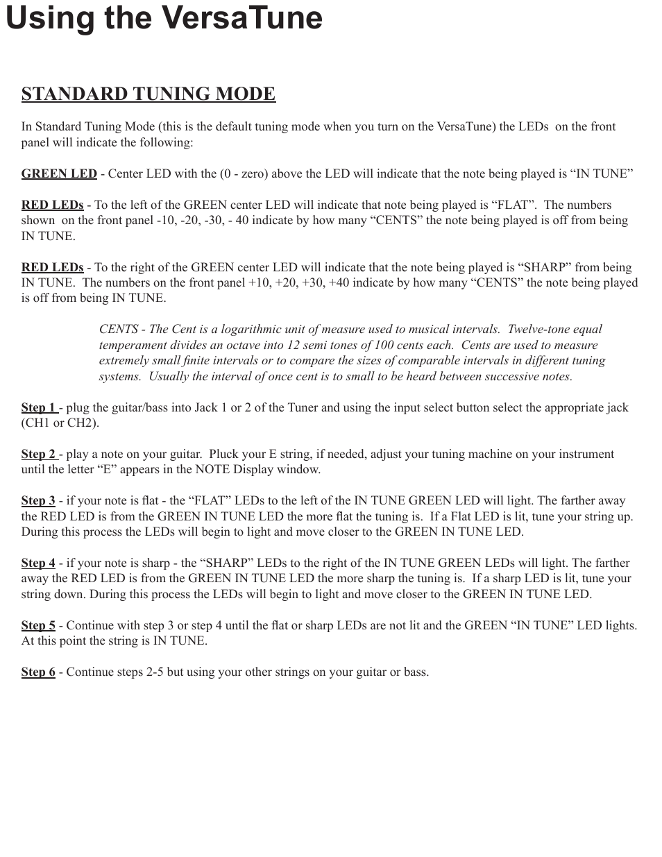 Using the versatune, Standard tuning mode | Rocktron VersaTune User Manual | Page 14 / 20