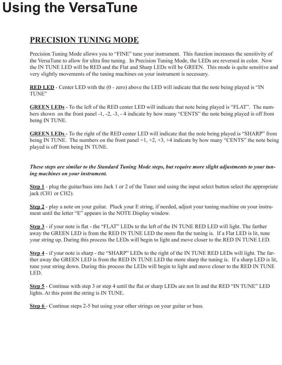 Using the versatune, Precision tuning mode | Rocktron VersaTune User Manual | Page 15 / 20