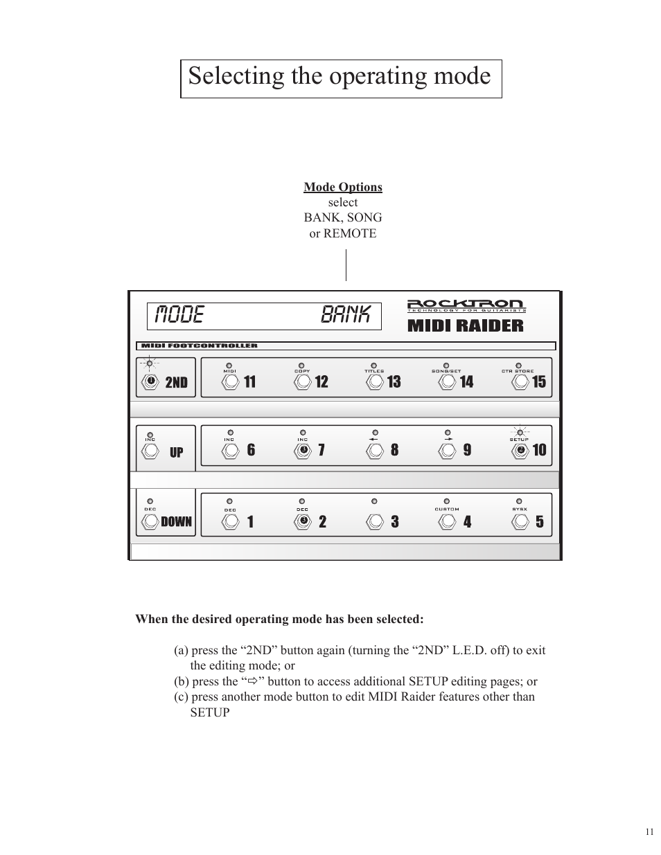 Selecting the operating mode, Mode bank | Rocktron MIDI Raider User Manual | Page 14 / 80