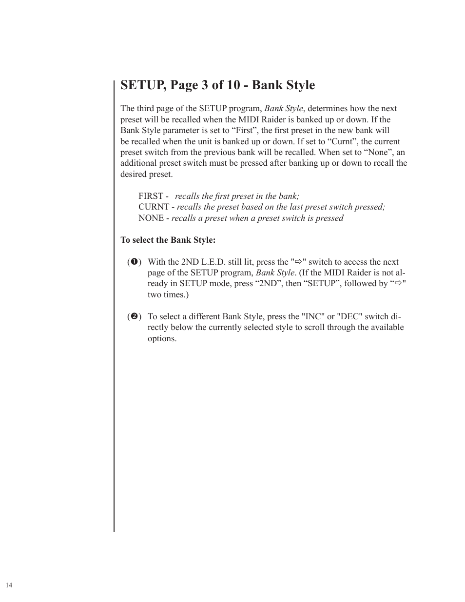 Setup, page 3 of 10 - bank style | Rocktron MIDI Raider User Manual | Page 17 / 80
