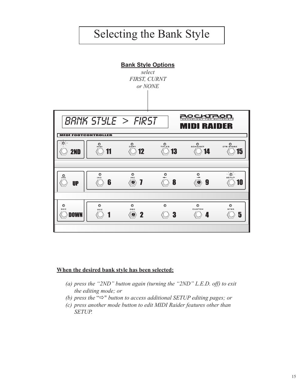 Selecting the bank style bank style > first | Rocktron MIDI Raider User Manual | Page 18 / 80