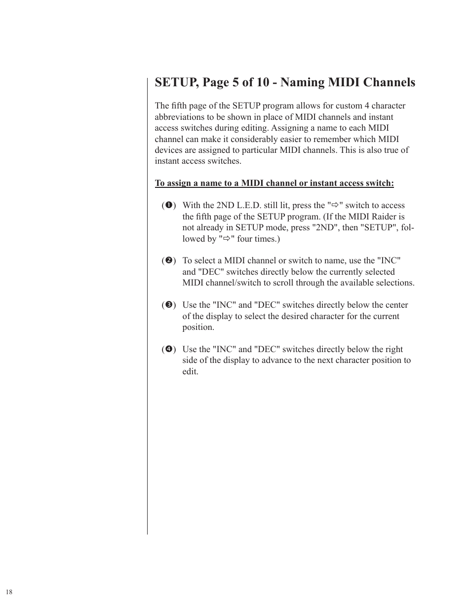 Setup, page 5 of 10 - naming midi channels | Rocktron MIDI Raider User Manual | Page 21 / 80