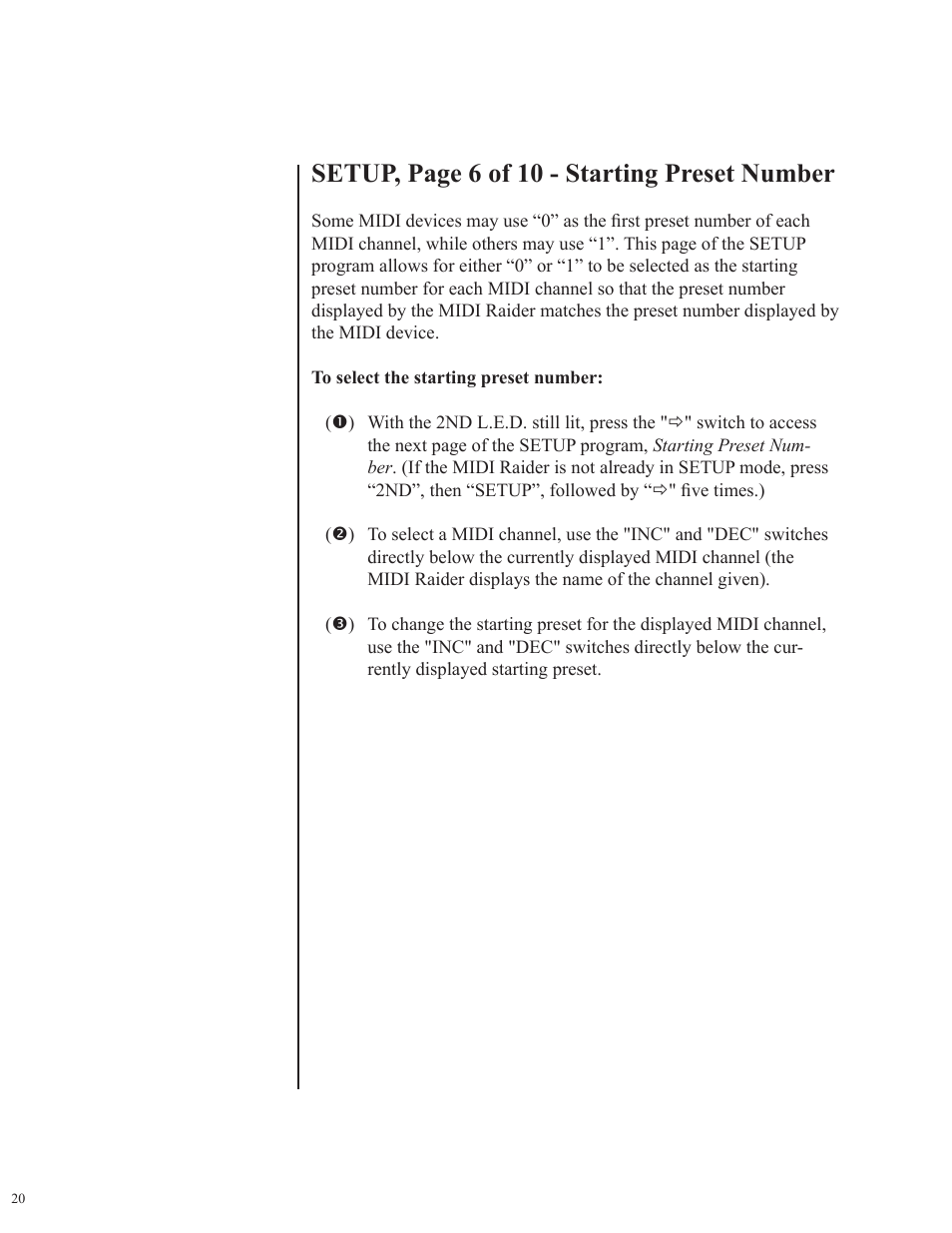 Setup, page 6 of 10 - starting preset number | Rocktron MIDI Raider User Manual | Page 23 / 80