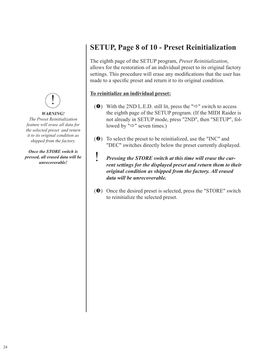 Setup, page 8 of 10 - preset reinitialization | Rocktron MIDI Raider User Manual | Page 27 / 80