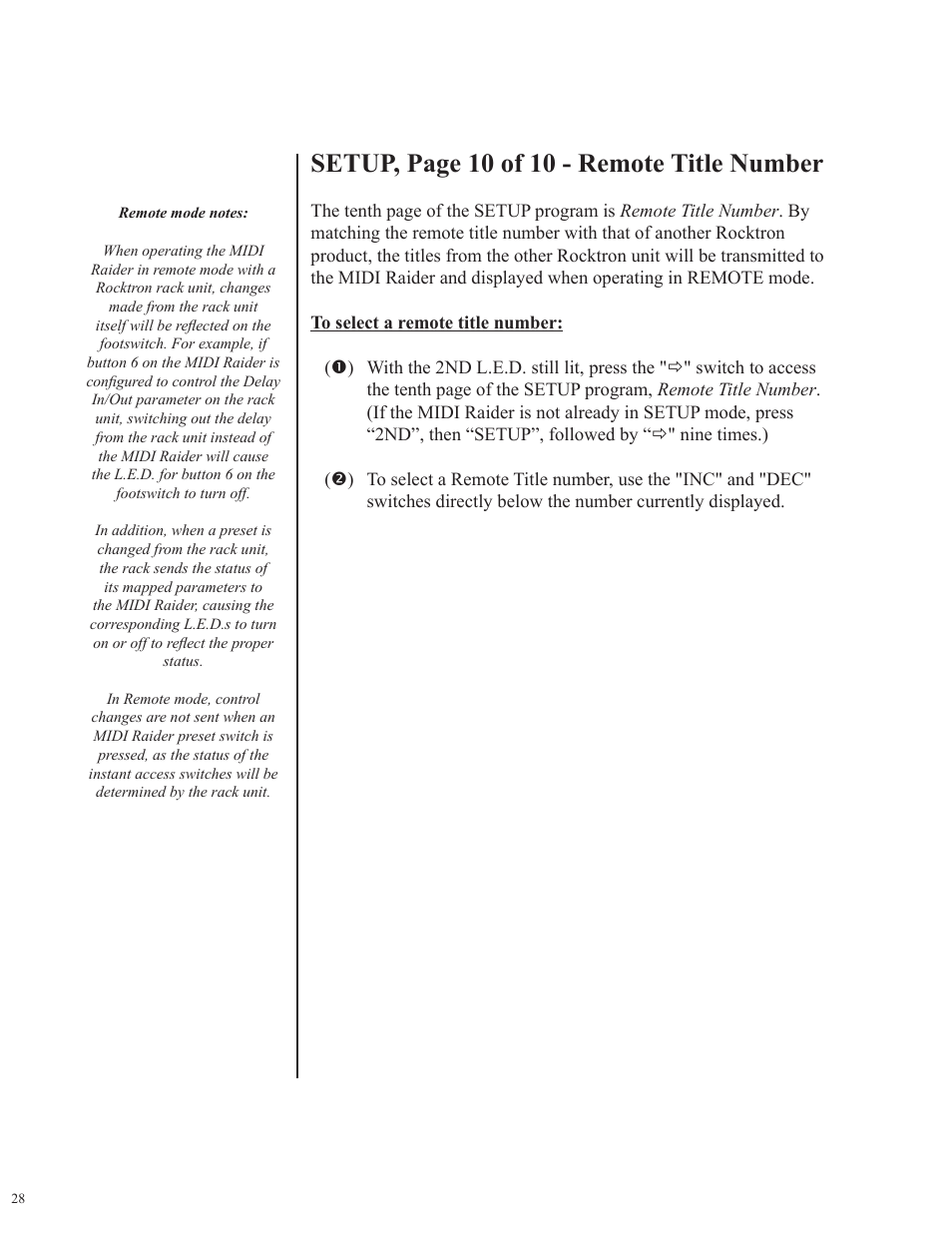 Setup, page 10 of 10 - remote title number | Rocktron MIDI Raider User Manual | Page 31 / 80